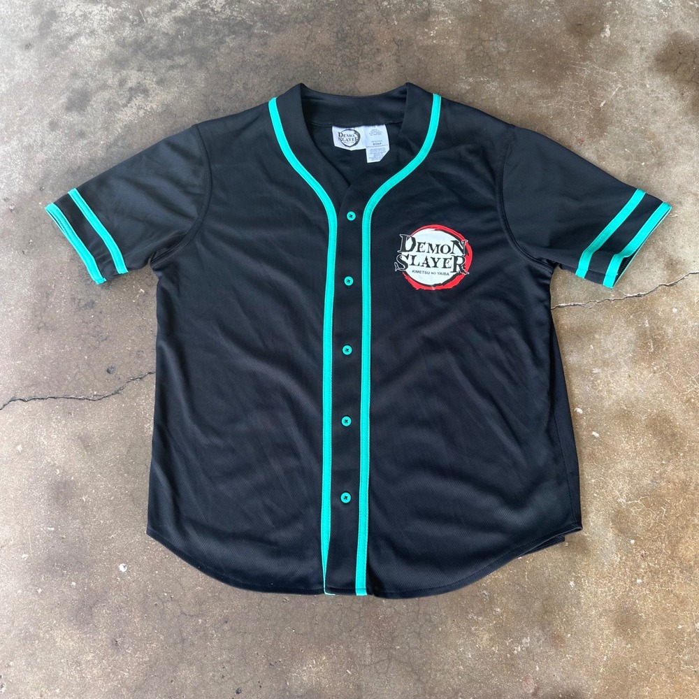 Demon Slayer Baseball Jersey Mens Small Black Excellent Tanjiro Kamado Mesh